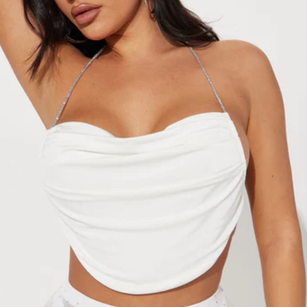 Fashion Nova | Rena Rhinestone Halter Top - White